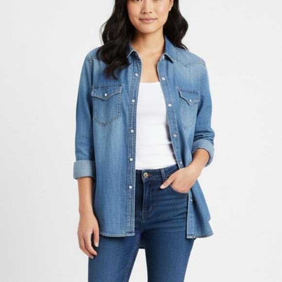 GAP Tops - GAP Light Blue Denim Shirt XL